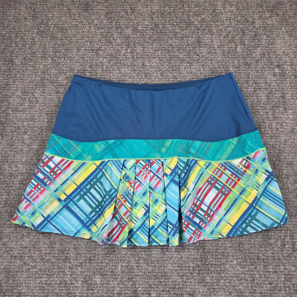 Lucky in Love Women XL Blue Plaid Pleated Tennis Skort Built-in Shorts